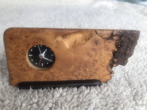 Tiger Maple Burlwood Desk Clock With Brass Stand, Signed, 1990 Cover