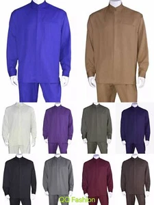 Men's 2-piece Mandarin Banded Collar Casual Shirt Set Walking Suit M2826. - Picture 1 of 12