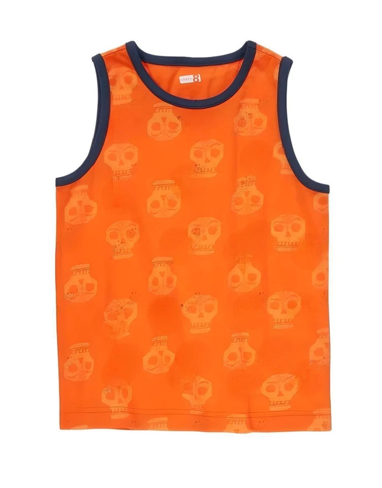NUEVA Camiseta sin mangas Crazy 8 para niños naranja/blanco/azul marino calavera sin mangas muscular CA Fiesta Foto 1 de 1