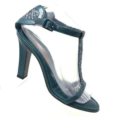 Missoni Glittler Heart Pump verde azulado punta abierta tacón con correa en T para mujer talla 38,5/8,5 Foto 1 de 4