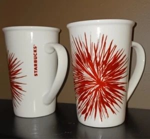 Starbucks Holiday 2014 , 12oz Mug Set Red Starbust - Picture 1 of 9
