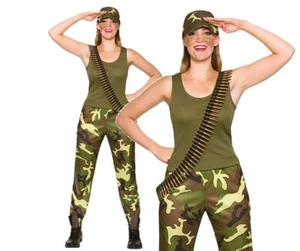 Ladies ARMY GIRL Combat Military Solider Hen Party Fancy Dress Costume + CAP - Picture 1 of 6