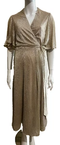 Jenny Packham golden maxi wrap dress with flutter sleeves UK 10 - Picture 1 of 6