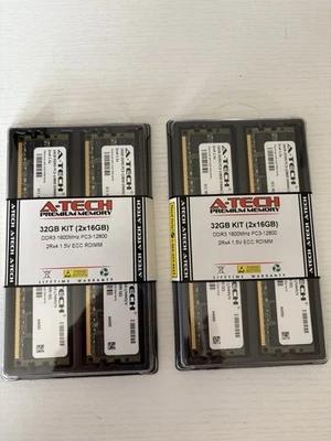 2 Kits - NEW- A-Tech 32GB DDR3 ECC RDIMM 1600MHz PC3-12800 - Image 1 of 4
