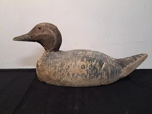 Antique 1900s Hand Carved Wood Duck Decoy w/ Movable Head & Red Glass Eyes NR - Picture 1 of 17