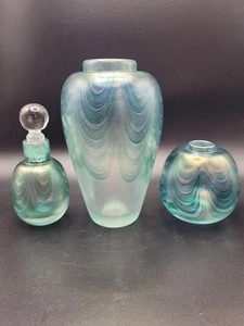 Jarrones de vidrio y botella de perfume vintage estilo Lustre Art Sanders and Wallace LEER - Imagen 1 de 4