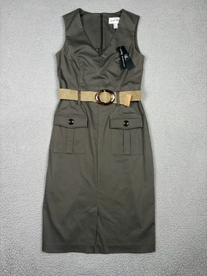 Vestido Joseph Ribkoff Mujer Talla 4 Verde Oliva Sin Mangas Cinturón Bolsillos Funda Foto 1 de 4
