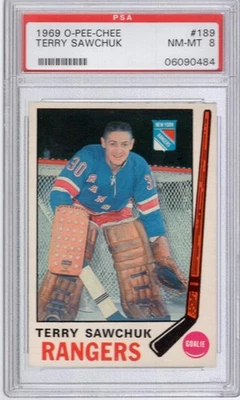 1969 O-PEE-CHEE #189 TERRY SAWCHUK (HOF) PSA 8 NM/MT OPC NY RANGERS Centered! - Image 1 of 2