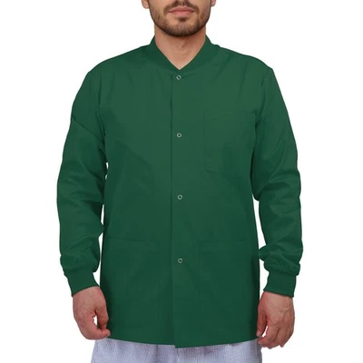 4-Pocket Snap-Front Scrub Jacket for Men — Round Neck, Knit Cuffs - Image 1 of 4