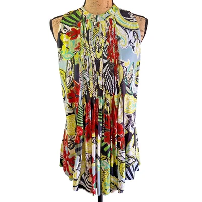 Blusa Etro Milano Paisley multicolorida gola alta vertical plissada fluida tamanho G/48 - Imagem 1 de 4