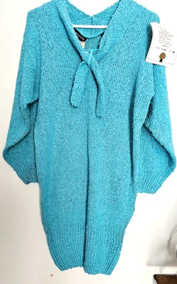 Vintage Organically Grown Sweater tunic bouclé type fabric size small 80s blue - Image 1 of 4