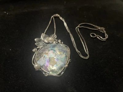 OR PAZ Sterling Silver Pearl &Roman Glass PENDANT NECKLACE Israel PZ - Image 1 of 3