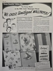 United Wall Paper Factories Papel pintado unificado marfil lavable anuncio impreso 1940 - Imagen 1 de 4