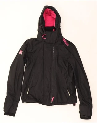 SUPERDRY Womens Windcheater Hooded Windbreaker Jacket UK 12 Medium  Black BF11 - Image 1 of 3