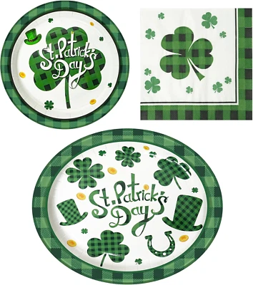 100 PCS St Patricks Day Paper Plates and Napkins | Bundle Includes Paper Oval  - Image 1 of 4