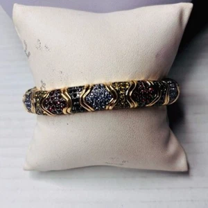 JOAN RIVERS Shiny Gold Tone Faceted Multicolor Crystal Stretch Bracelet - Picture 1 of 6