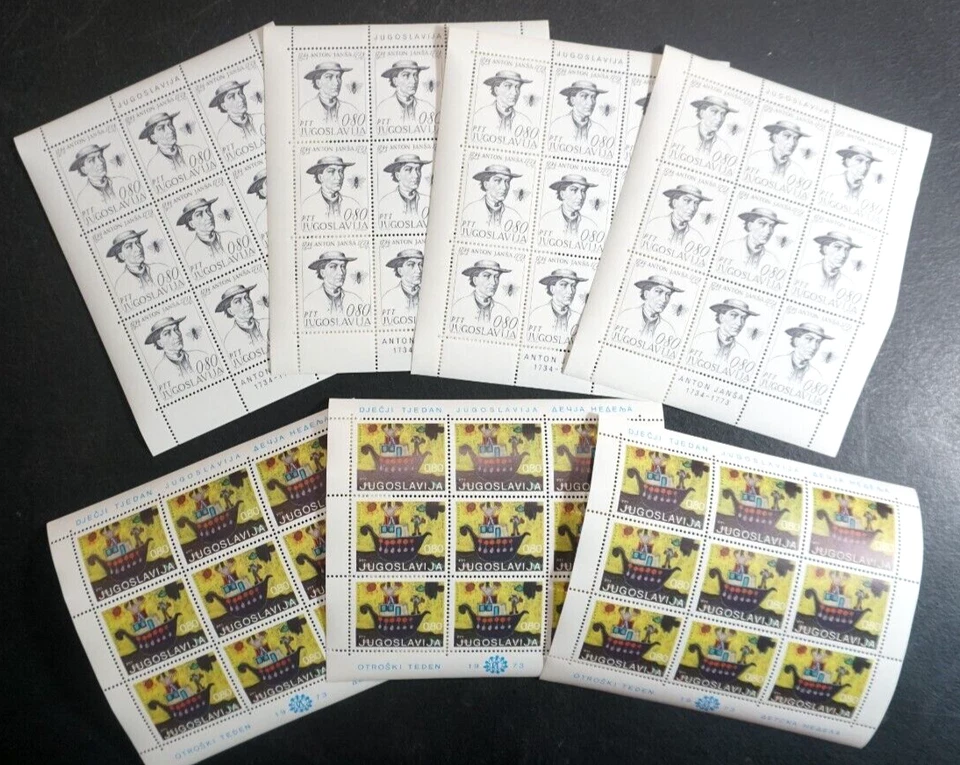 Yugoslavia #1147 y #1149 siete hojas en miniatura sellos MNH CV34,45 Foto 1 de 1