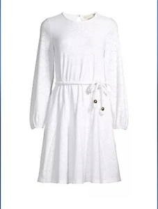 Vestido Michael Kors $155 Mujer Mangas Largas Blanco Cinturón Ojales Columpio M - Imagen 1 de 4