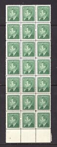 1950 - #289 x Block of 21 MNH stamps - Canada KGVI "Postes- Postage" Omitted