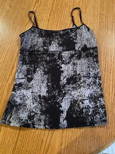 Ellen Tracy Camisole Y2K Fashion Black And Gray Splatter Print Large 2 Layer - Picture 1 of 8