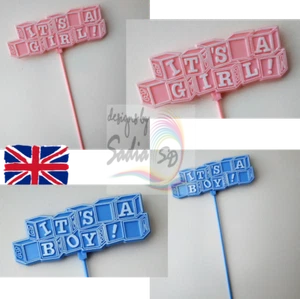 It's A Boy Girl Cake Cupcake Toppers New Baby Shower Blue Pink - Picture 1 of 1