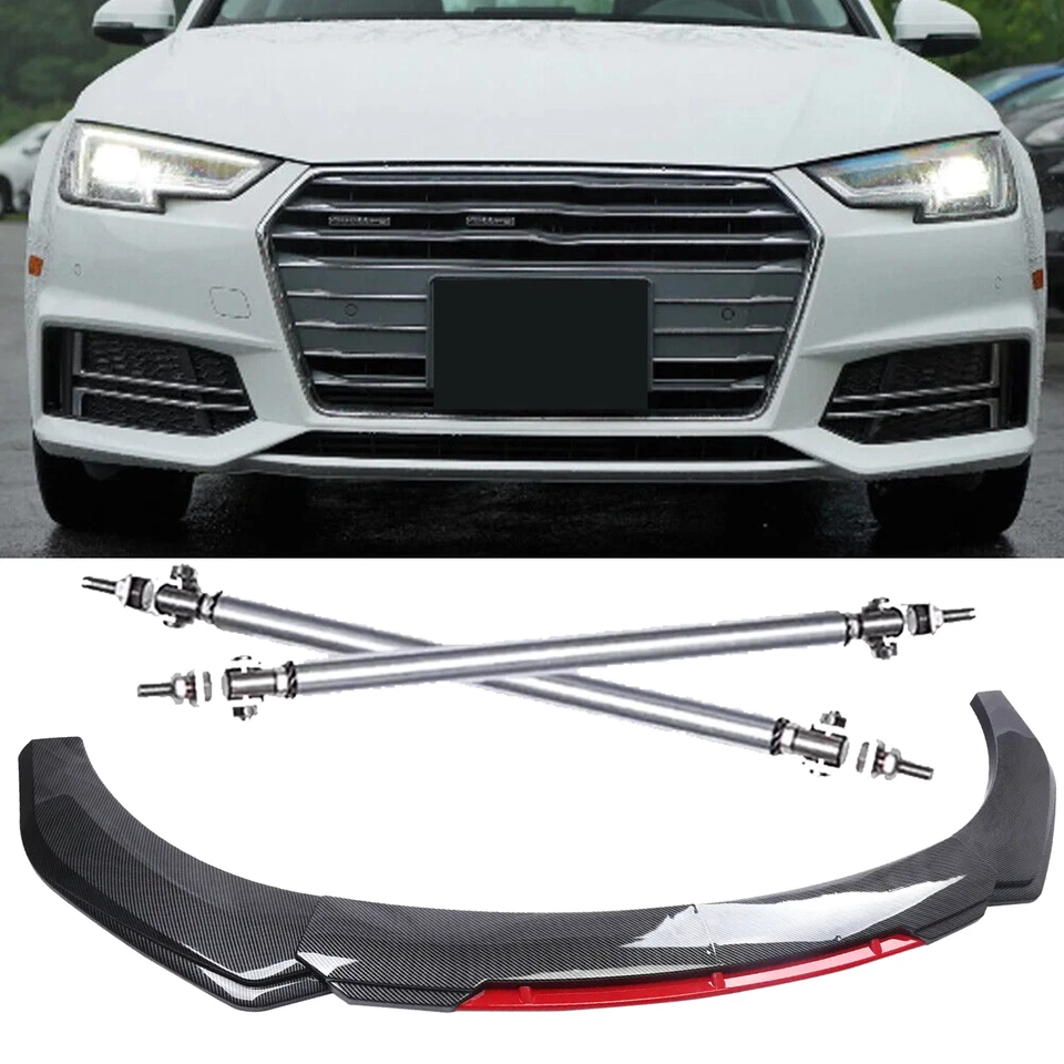 For Mitsubishi Lance Front Bumper Lip Spoiler Splitter+ Strut Rods Carbon Fiber Foto 1 de 4