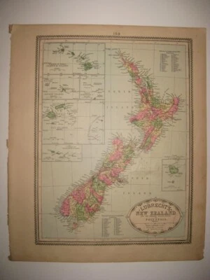RARO ANTIGUO 1885 NUEVA ZELANDA HAWAI FIJI SAMOA OCEANÍA LUBRECHT MAPA COLOREADO A MANO Foto 1 de 2
