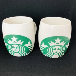 Lot of 2 Starbucks Coffee Mugs White Barrel Green Siren Mermaid Logo 2010 14oz - Picture 1 of 10