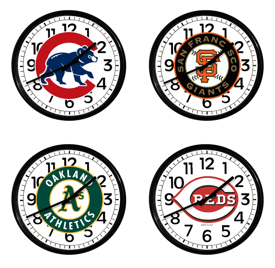 Reloj de Pared Logotipo Equipo MLB 10" Redondo Negro Acabado Plástico Hombre Cueva Juegos de Béisbol Foto 1 de 1