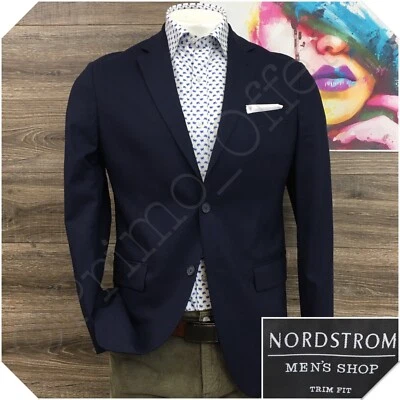 NORDSTROM Mens Blazer Sport Coat Casual Jacket Size 40R Trim Fit Blue Wool Suit - Image 1 of 4