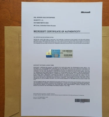 SQL Server 2022 Enterprise 96 Core License, unlimited User CALs PHYSICAL ITEM - Image 1 of 4