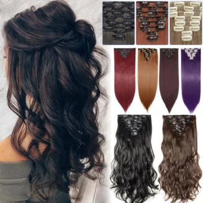 LIQUIDACIÓN 8 PIEZAS Extensiones de Cabello Clip Grueso Natural Cabeza Completa COMO Cabello Humano EE. UU. Foto 1 de 4
