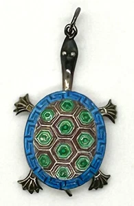 Vintage Silver Blue Green Enamel Articulated Tortoise/Turtle Charm / Pendant - Picture 1 of 9