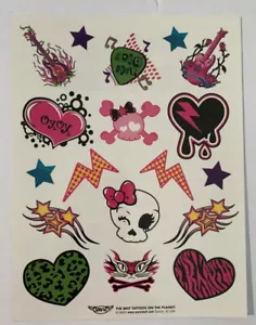 Savvi Temporary Tattoo Sheet Pink Skulls Hearts Guitar Animal Print Multicolor - Picture 1 of 2
