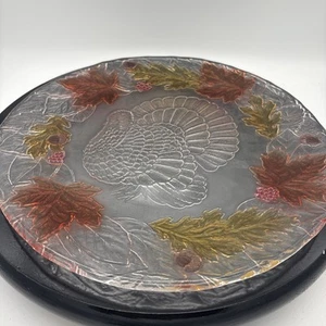 VTG Turkey Platter LE Smith Glass Company Round 13” Leaf Thanksgiving NOS Cs5 - Picture 1 of 12