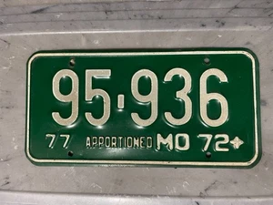1977 MISSOURI LICENSE PLATE 77 APPORTIONED MO 72+ 95-936 - Picture 1 of 1