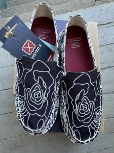Mocassini donna Twisted X nero bianco disegno floreale taglia 7 1/2 slip on - Foto 1 di 9