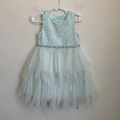 Vestido American Princess 4T verde Páscoa perfeito em camadas de tule infantil meninas renda - Imagem 1 de 4