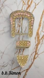 B.B. Simon Full Crystal Belt Buckle Swarovski Colorado Topaz & Rose Crystals - Picture 1 of 5