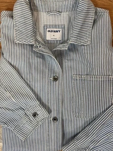 Railroad-Stripe Jean Jacket for Women | Old Navy Size XL Chore Coat Shacket - Picture 1 of 6
