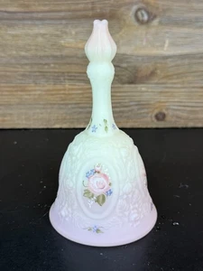 Fenton Pink Burmese Hand Painted Rose Bell Artist Signed - Picture 1 of 9