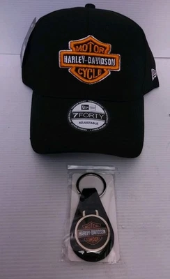 Harley-Davidson Key Tag/ Fob Plus Cap. Black . Orange.  Hat. Snap Back  - image 1 of 4