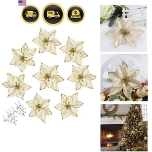 Adornos de Navidad Flores de Pascua Brillo 12 piezas Oro Rojo 5,5 pulgadas - Imagen 1 de 7