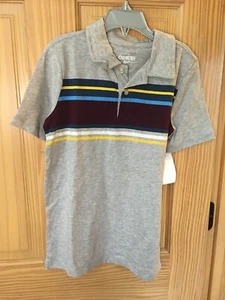 New OshKosh Stripe Polo Boys Shirt Top Gray Colorblock  - Picture 1 of 1