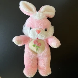 Dan Dee Easter Bunny Rabbit Pink White Embroidery Flowers 14” Heart Nose - Picture 1 of 6