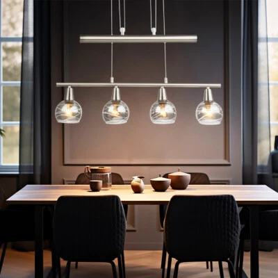 Lampadario A Sospensione Lampada Da Soggiorno Vetro Fumè 4 Fiamme Regolabile LED - Immagine 1 di 4