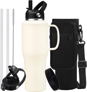 32/40 OZ Water Bottle with Handle, Stainless Steel Insulated Tumbler with Straw - Picture 1 of 8