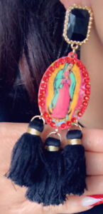 Fashion Large Statement Earrings 3 Tasseled Long Virgen De Guadalupe Religious