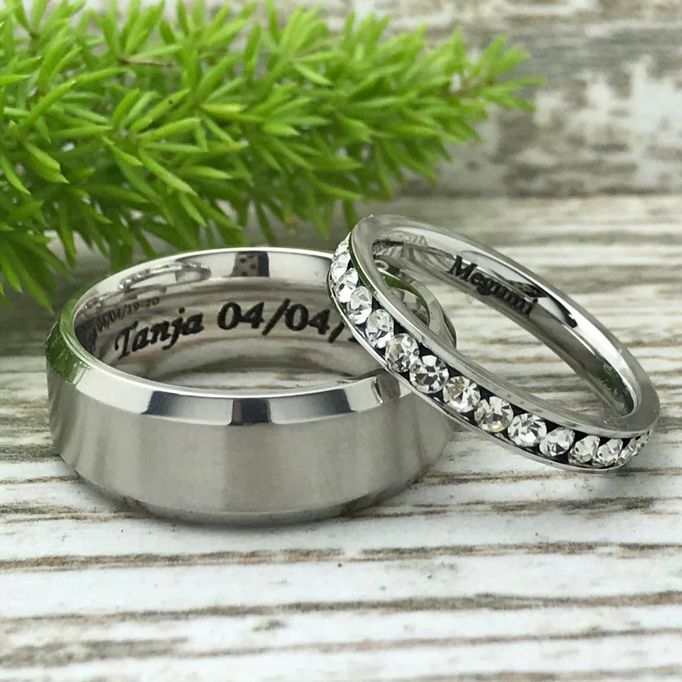 Alianzas de boda de titanio para él y ella, alianzas de titanio de circonita cúbica personalizada Foto 1 de 4