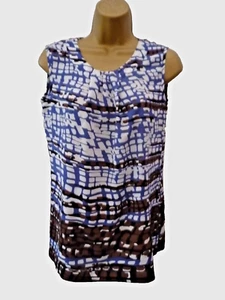 FENN WRIGHT MANSON Size XS 8 Blue Brown White Sleeveless Cami Vest Blouse Top - Picture 1 of 9